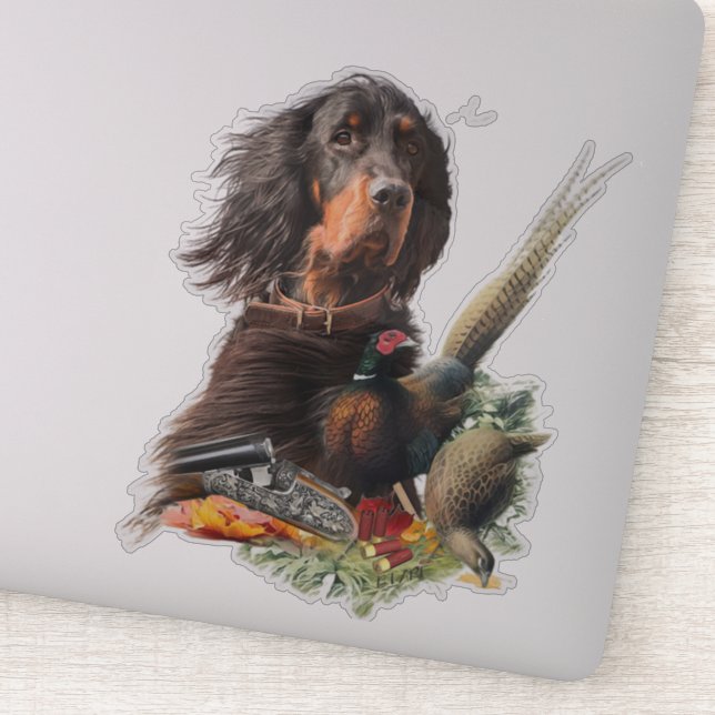 Gordon Setter mit Fasanen, Kunst Aufkleber (Detail)