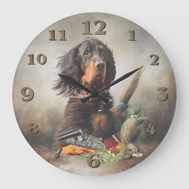 Gordon Setter mit Fasanen, Kunst      Große Wanduhr (Vorderseite)