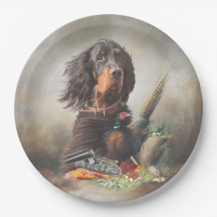 Gordon Setter mit Fasanen, Kunst Pappteller