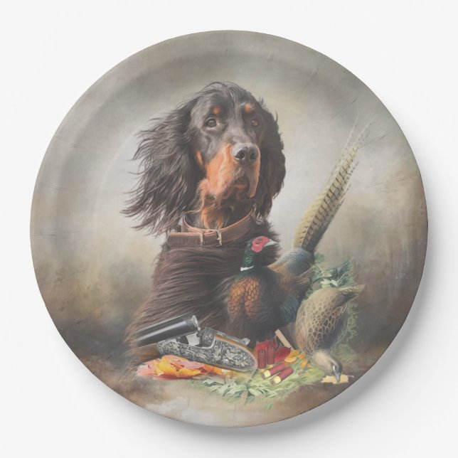 Gordon Setter mit Fasanen, Kunst Pappteller (Vorderseite)