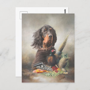 Gordon Setter mit Fasanen, Kunst Postkarte