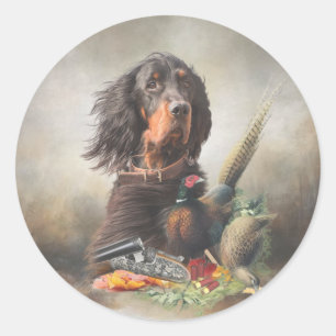 Gordon Setter mit Fasanen, Kunst Runder Aufkleber