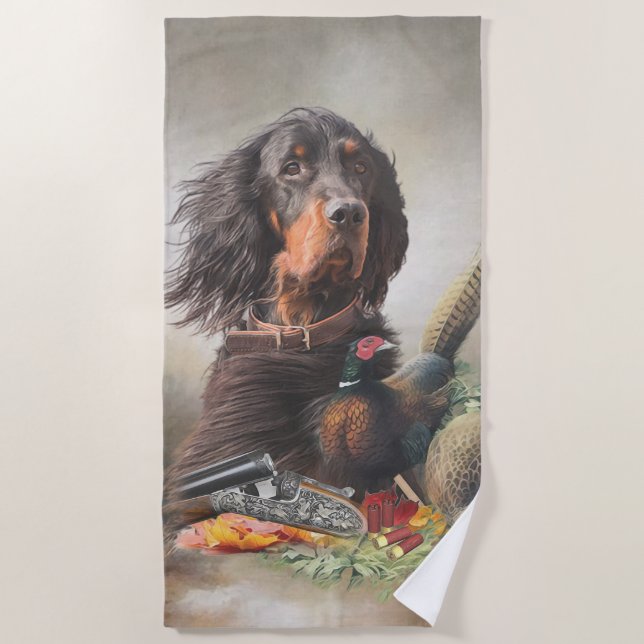 Gordon Setter mit Fasanen, Kunst Strandtuch (Vorderseite)