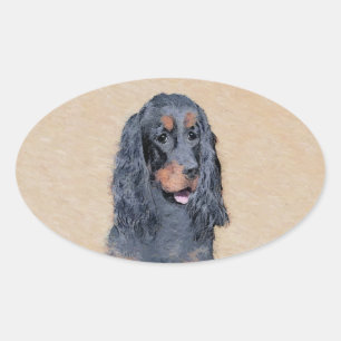 Gordon Setter Painting - Niedliche Original Dog Ar Ovaler Aufkleber