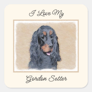Gordon Setter Painting - Niedliche Original Dog Ar Quadratischer Aufkleber