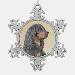 Gordon Setter Painting - Niedliche Original Dog Ar Schneeflocken Zinn-Ornament