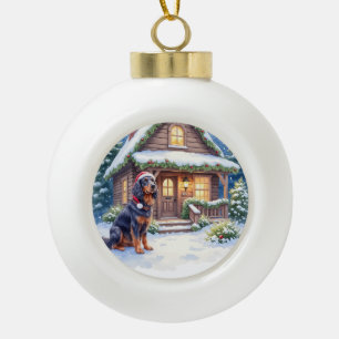Gordon Setter Snowy Lodge Weihnachtsmannmütze Chri Keramik Kugel-Ornament