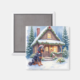Gordon Setter Snowy Lodge Weihnachtsmannmütze Weih Magnet