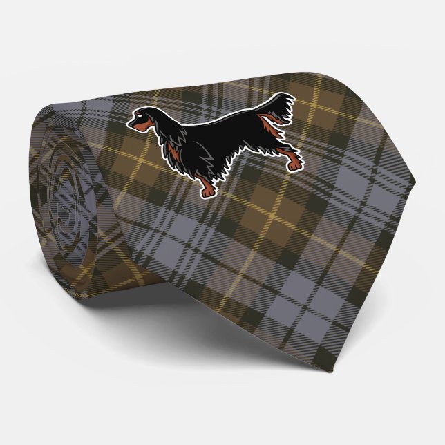 Gordon Setter über Gordon Weathered Tartan Krawatte (Gerollt)