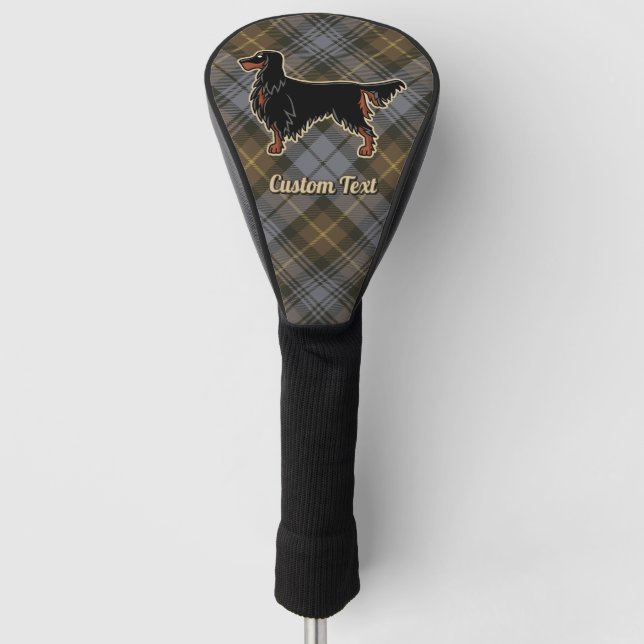 Gordon Setter über Wettergewitterter Gordon Tartan Golf Headcover (Vorderseite)