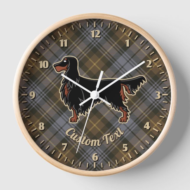 Gordon Setter über Wettergordon Tartan Clock Uhr (Vorderseite)