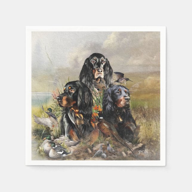 Gordon Setters , Vogelleidenschaft , Kunst Serviette (Vorderseite)