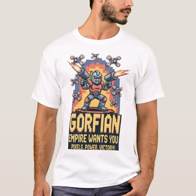 Gorfian Empire Retro Arcade Art T-Shirt (Vorderseite)