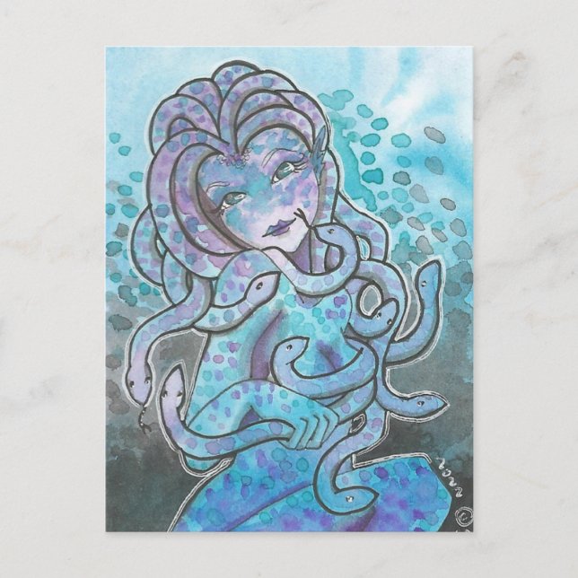 Gorgeon blue Medusa Fantasy Art Postcard Postkarte (Vorderseite)