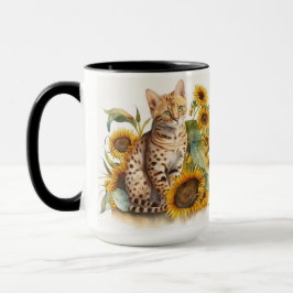 GORGEÖSE WASSERFARBE BENGALISCHE KATZE MIT SONNENB TASSE