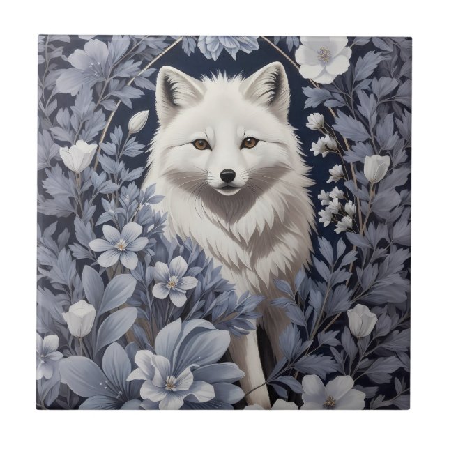 Gorgeous Arctic Fox William Morris Inspiriert Fliese (Vorderseite)