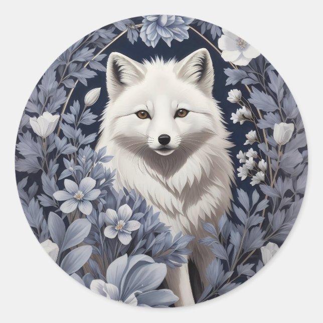 Gorgeous Arctic Fox William Morris Inspiriert Runder Aufkleber (Vorderseite)
