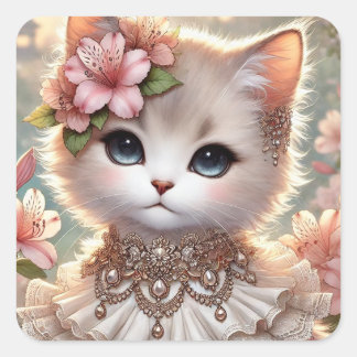 Gorgeous Azalea Princess Cat Quadratischer Aufkleber
