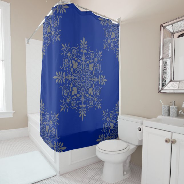 Gorgeous Blue Floral Damask Muster Duschvorhang (Beispiel)