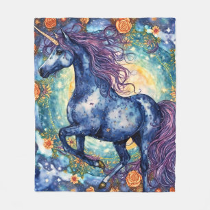 Gorgeous Blue Unicorn Fleecedecke