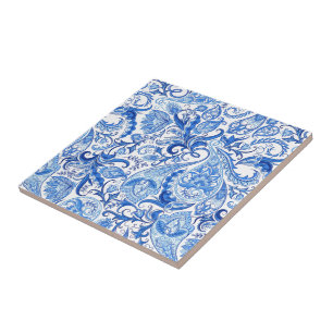 Gorgeous Blue White Floral Paisley Muster Fliese