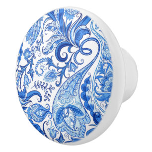 Gorgeous Blue White Floral Paisley Muster Keramikknauf