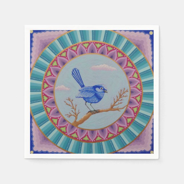 Gorgeous Blue Wren Mandala napkins Serviette (Vorderseite)