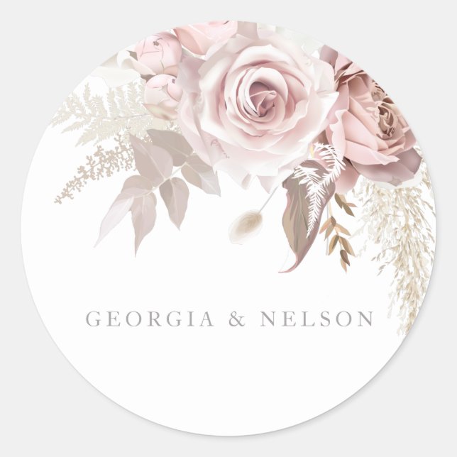 Gorgeous Blush Floral Wedding  Runder Aufkleber (Vorderseite)