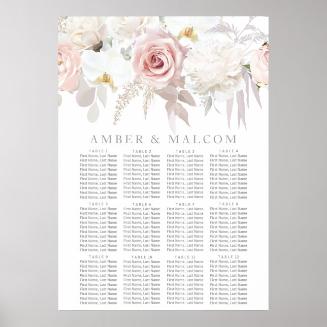 Gorgeous Blush Floral Wedding Seating Chart Poster (Vorne)