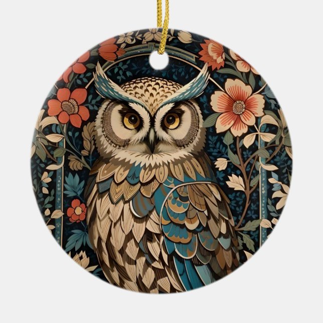 Gorgeous Brown Owl William Morris Inspiriert Keramik Ornament (Vorne)