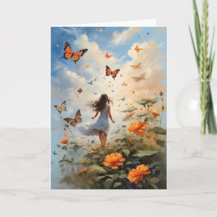 Gorgeous Butterflies Young Girl Blume Blank Karte