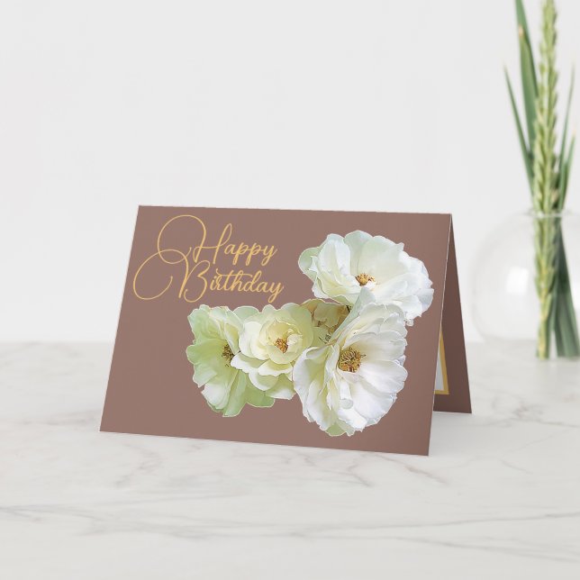 Gorgeous Chic White Rose Floral Bouquet Birthday Karte (Vorderseite)