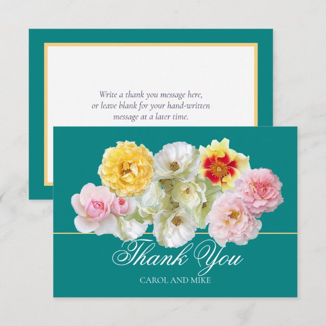 Gorgeous Colorful Roses Bridal Shower Thank You Dankeskarte (Vorne/Hinten)