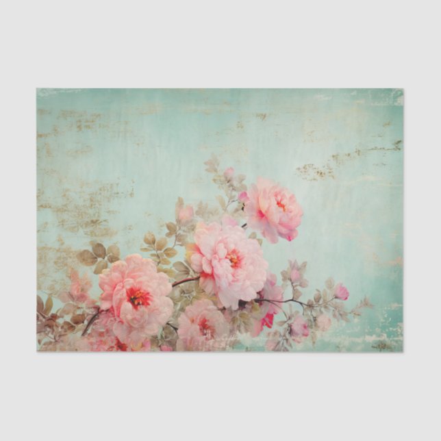Gorgeous Distressed Pink Flowers on Edge of Seidenpapier (Vorderseite)