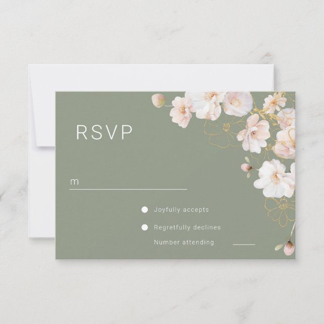Gorgeous Enchanted Wildflowers Sage Green Wedding RSVP Karte (Vorderseite)