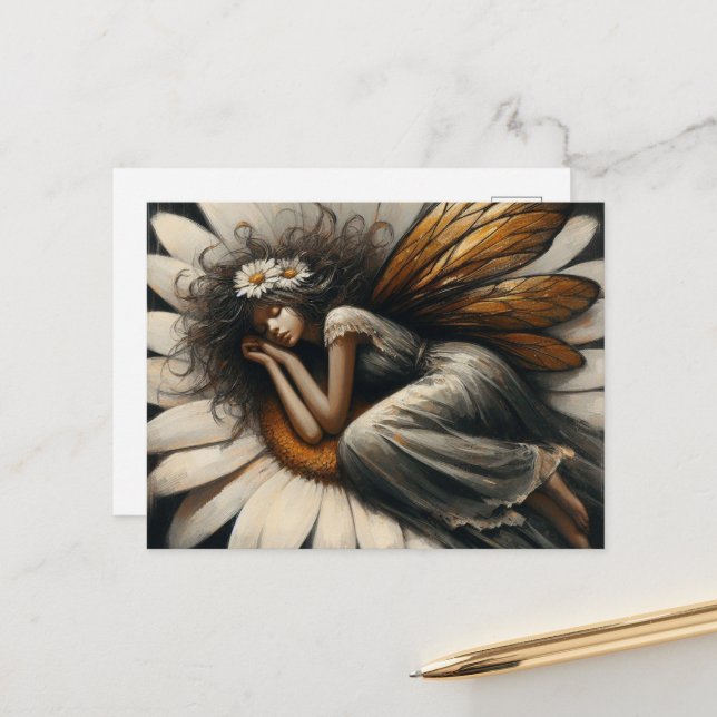 Gorgeous Fairy schläft auf einer Blume Postkarte (Vorderseite/Rückseite Beispiel)