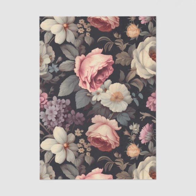 Gorgeous Floral Pattern on Dark Background Seidenpapier (Vorderseite)