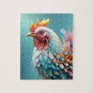 Gorgeous Fluffy Rainbow Pastel Colored Chicken, Puzzle