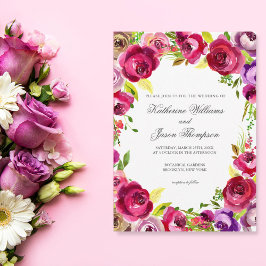 Gorgeous Fuchsia Pink Floral Chic Spring Wedding Einladung