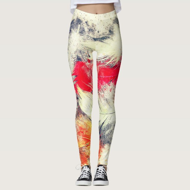 Gorgeous Funky Vibrant Feather Design Leggings (Vorderseite)