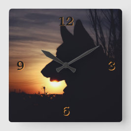 Gorgeous German Shepherd Silhouette Wall Clock Quadratische Wanduhr