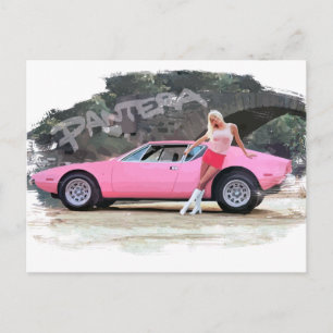 Gorgeous Girl mit De Tomaso Pantera GTS Postkarte