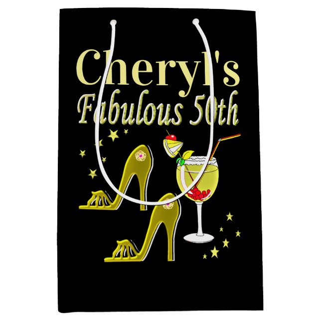 GORGEOUS GOLD 50. GEBURTSTAG DESIGN MITTLERE GESCHENKTÜTE (Vorderseite)