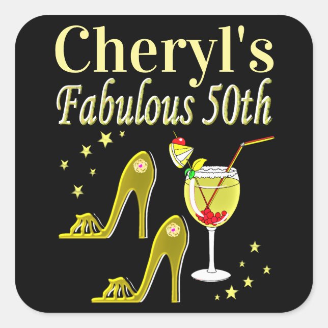 GORGEOUS GOLD 50. GEBURTSTAG DESIGN QUADRATISCHER AUFKLEBER (Vorderseite)
