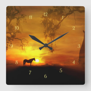 Gorgeous Horse Clock Quadratische Wanduhr