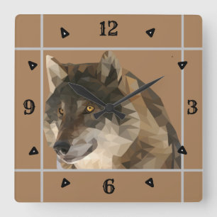 Gorgeous Low Poly Wolf Clock Quadratische Wanduhr