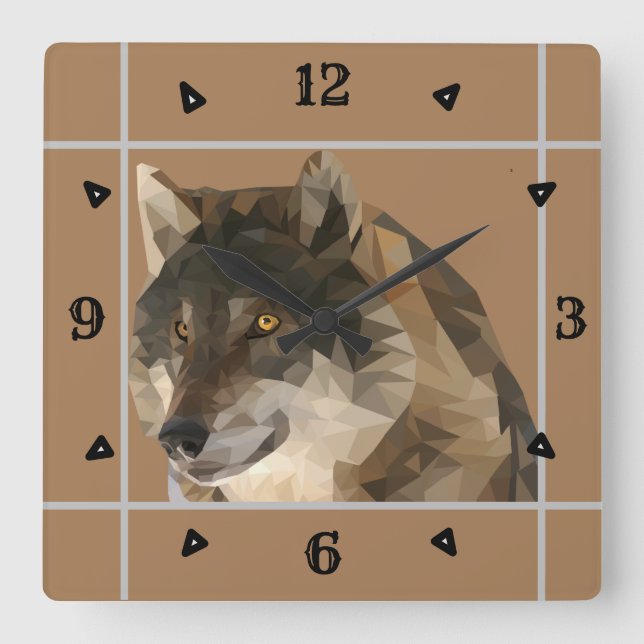 Gorgeous Low Poly Wolf Clock Quadratische Wanduhr (Vorderseite)