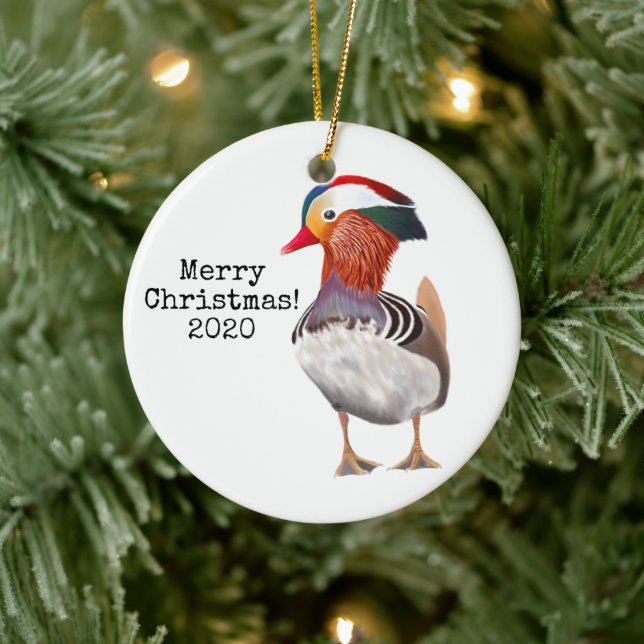 Gorgeous Mandarin Duck Frohe Weihnachten Keramik Ornament (Baum)