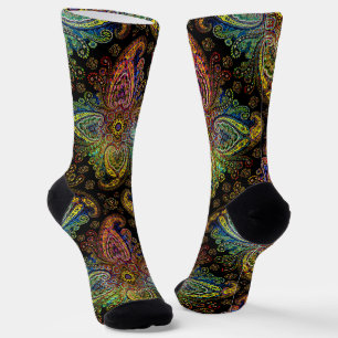 Gorgeous, Multicolor Paisley auf Schwarz Socken