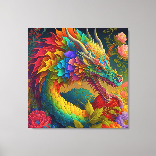 Gorgeous Neon Floral Dragon Leinwanddruck (Vorderseite)